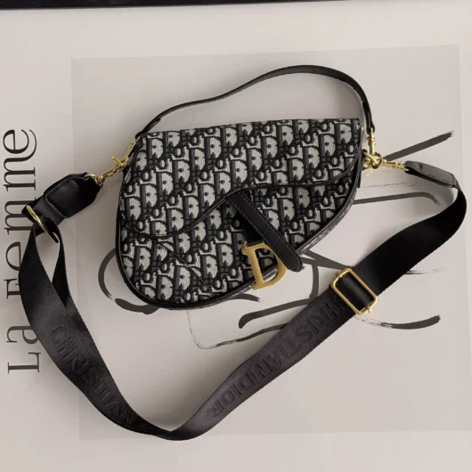 Жіноча сумка Dior Saddle Bag чорно-сірий