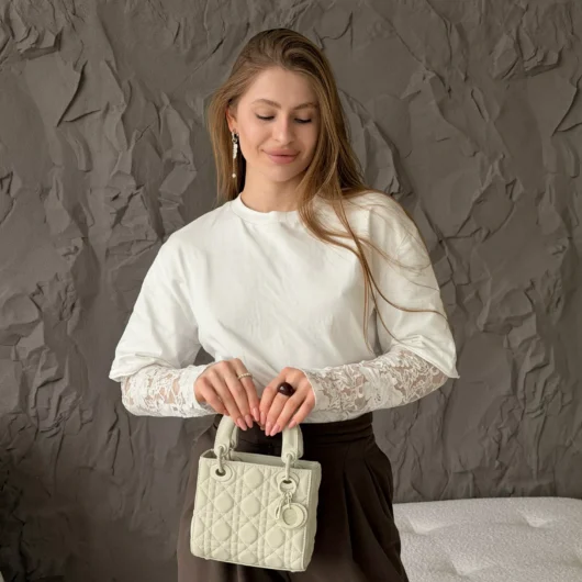 Жіноча сумка Christian Dior Lady My ABCBag Premium Small size  молочний/сірий