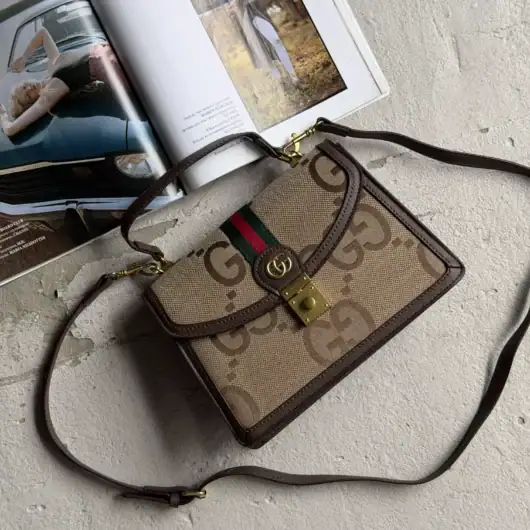 Сумка Gucci Ophidia Web Small Top Handle Bag коричневий