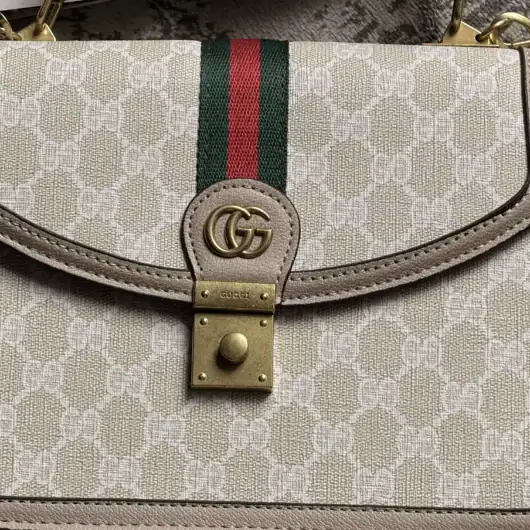 Сумка Gucci Ophidia Web Small Top Handle Bag світло-бежевий
