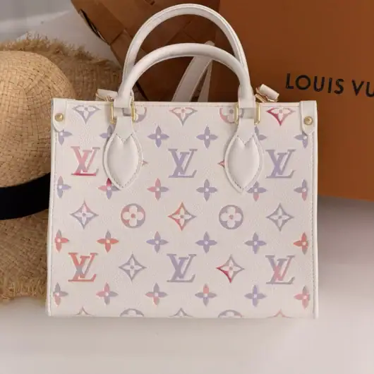 Сумка Louis Vuitton OnTheGo Aquarelle Premium Tote біло-ліловий