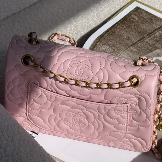 Жіноча сумка Chanel Classic Double Flap Bag Camellia рожевий золото
