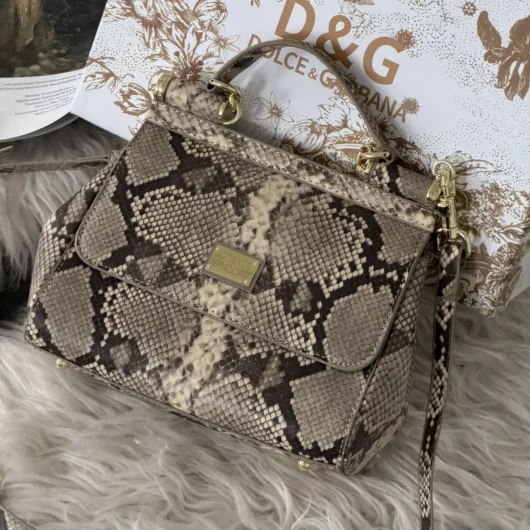 Сумка Dolce&Gabbana Sicily  — Premium  рептилія бежева 21cm