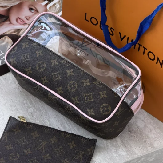 Жіноча косметичка Louis Vuitton 2 в 1 коричневий+рожевий