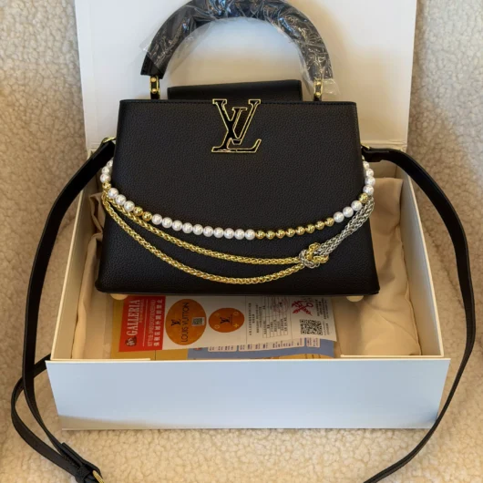 Сумка Louis Vuitton Capucines East-West Medium Premium чорний з перлами