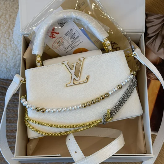 Сумка Louis Vuitton Capucines East-West Mini Premium білий з перлами