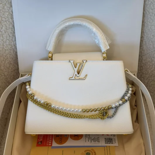 Сумка Louis Vuitton Capucines East-West Medium Premium білий з перлами