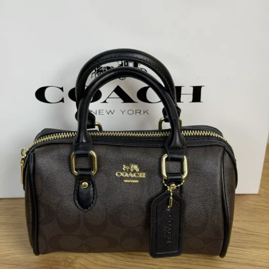 Жіноча сумка Coach Micro Rowan Crossbody In Signature шоколадний
