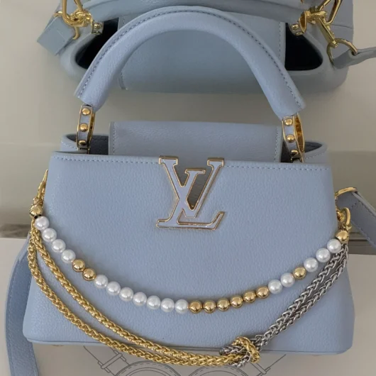 Сумка Louis Vuitton Capucines East-West Mini Premium блакитний з перлами